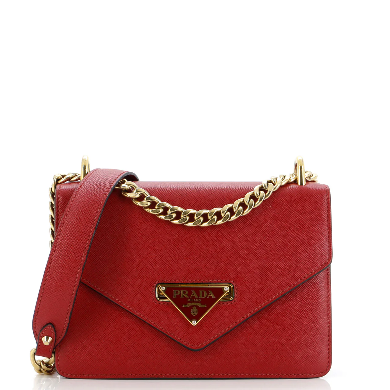 Flip Lock Chain Shoulder Bag Saffiano Leather Small - Deep Luxury