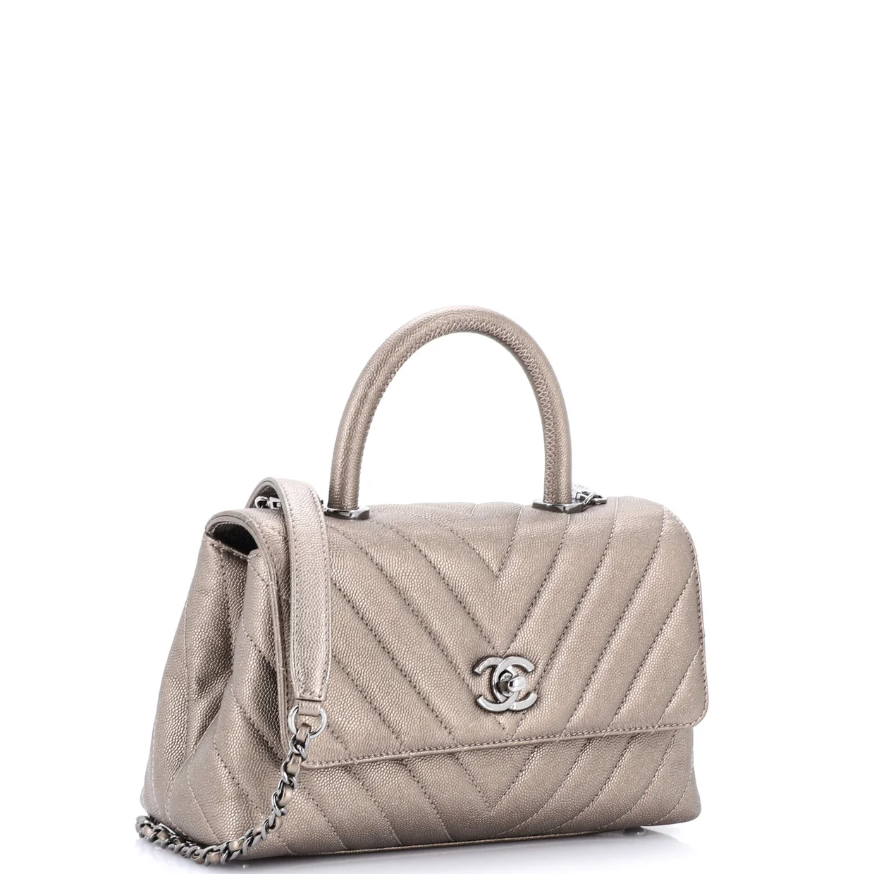Coco Top Handle Bag Chevron Caviar Mini - Deep Luxury