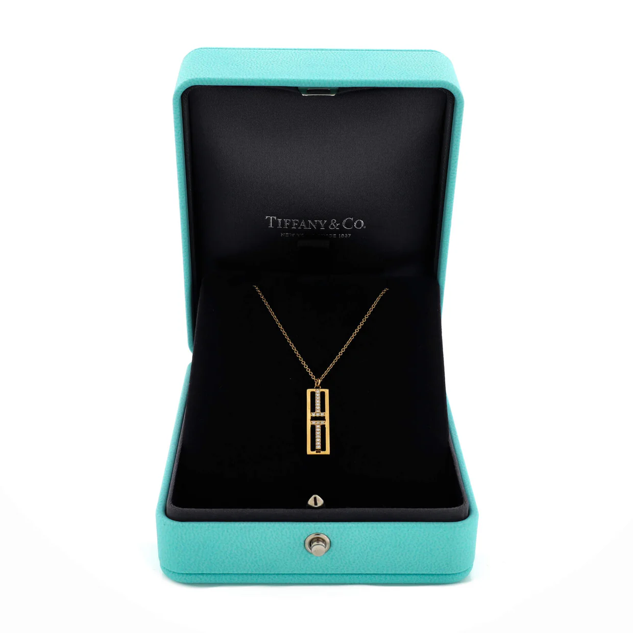 T Open Vertical Diamond Bar Pendant Necklace 18K Yellow Gold with Diamonds - Deep Luxury