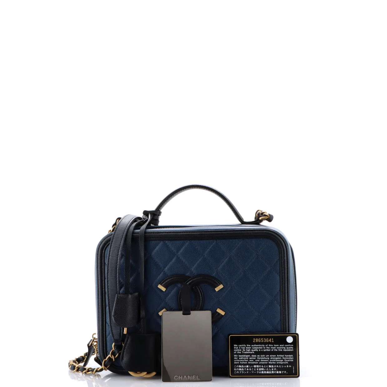 Filigree Vanity Case Quilted Caviar Large - Deep Luxury