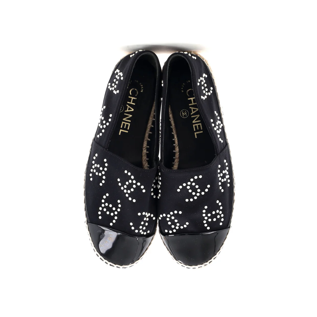 Women's CC Cap Toe Espadrilles Jersey with Patent and Faux Pearls - Deep Luxury
