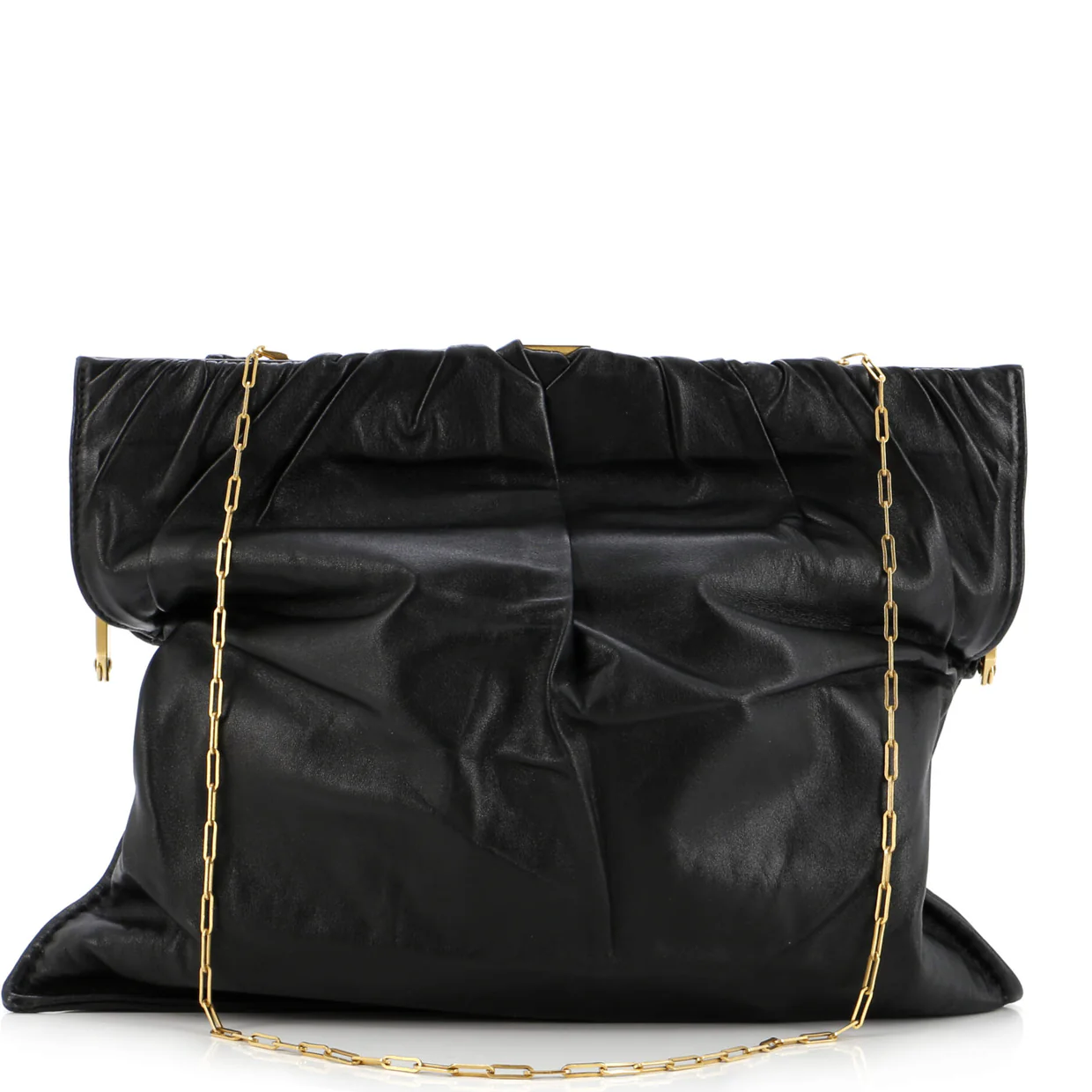 Clasp Ruched Flap Bag Leather Medium - Deep Luxury