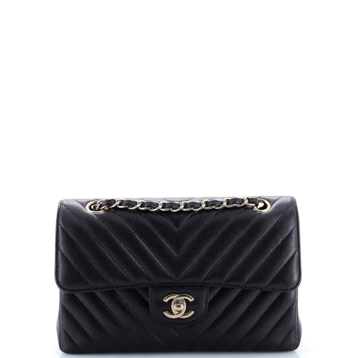 Classic Double Flap Bag Chevron Caviar Small - Deep Luxury
