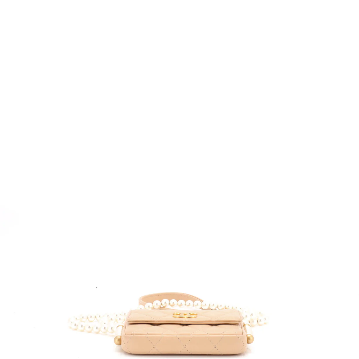 About Pearls Flap Card Holder with Chain Quilted Calfskin - Deep Luxury
