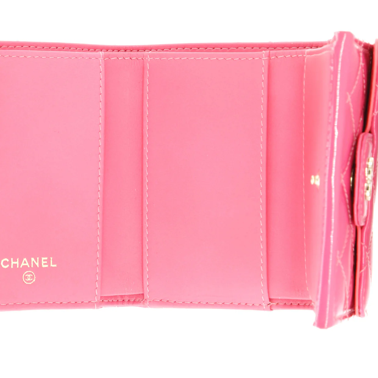 Classic Trifold Flap Wallet Quilted Patent Small - Deep Luxury
