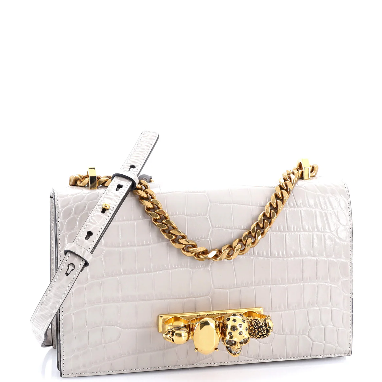 Jewelled Flap Satchel Crocodile Embossed Leather Medium - Deep Luxury