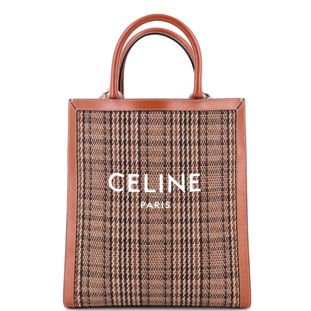 Vertical Cabas Tote Check Canvas and Leather Small - Deep Luxury