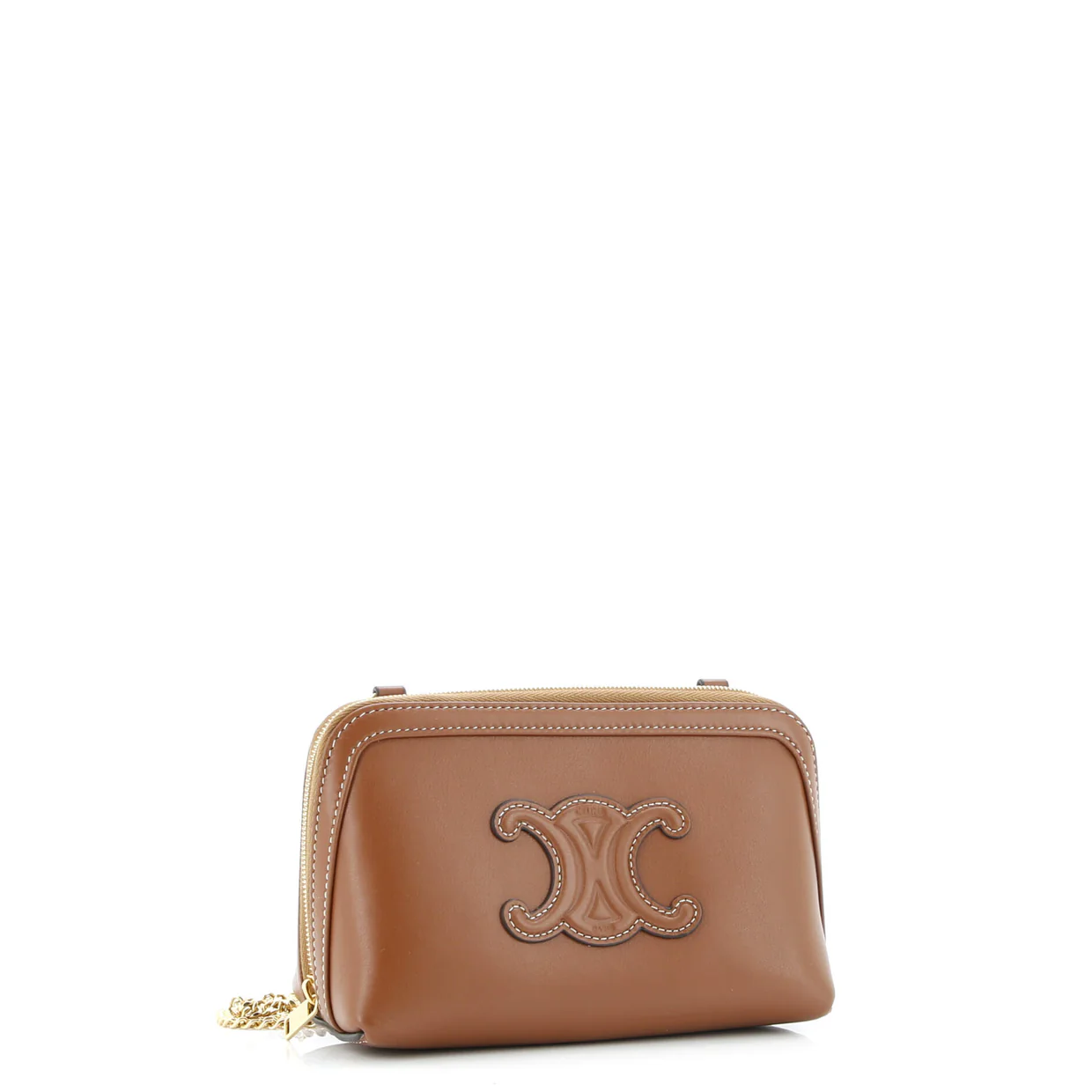 Cuir Triomphe Zip Around Chain Clutch Leather - Deep Luxury
