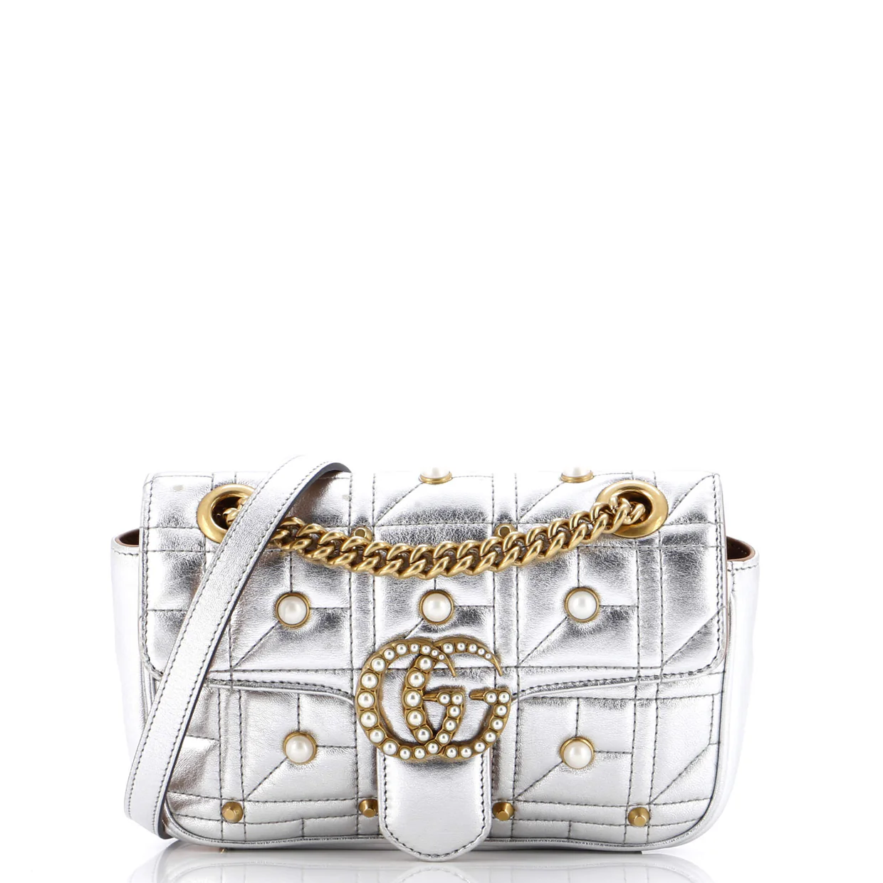 Pearly GG Marmont Flap Bag Embellished Matelasse Leather Mini - Deep Luxury