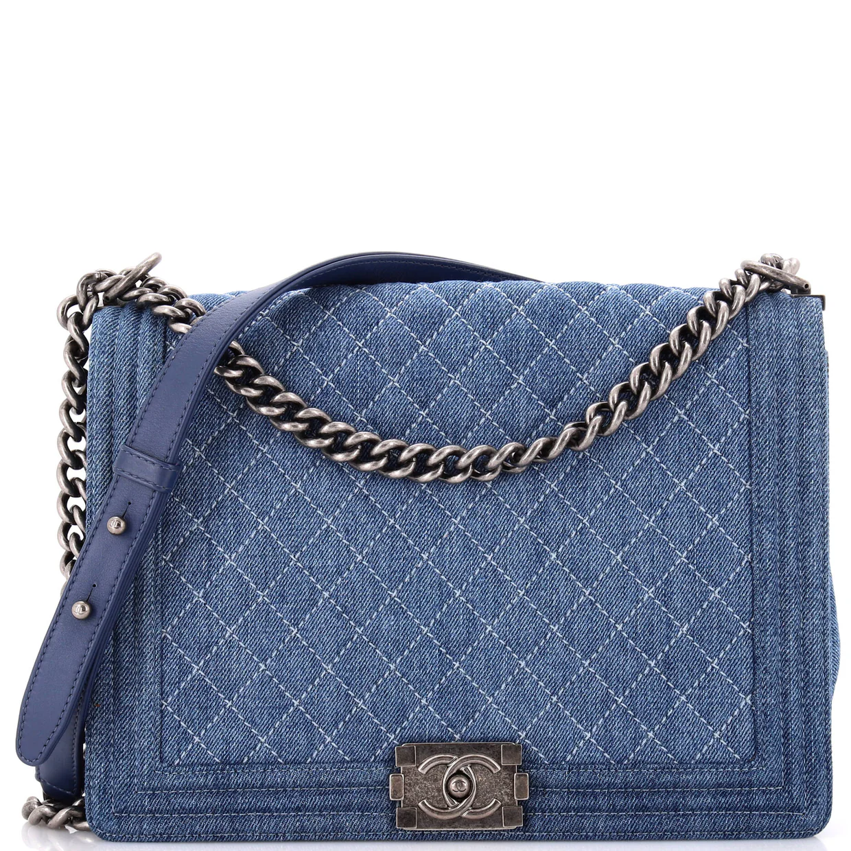 Boy Flap Bag Quilted Denim Large - Deep Luxury