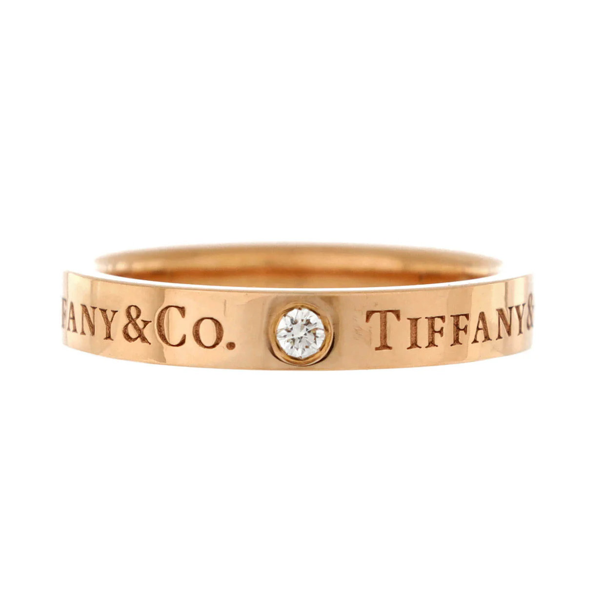 Logo Band Ring 18K Rose Gold with Diamonds 4mm - Deep Luxury