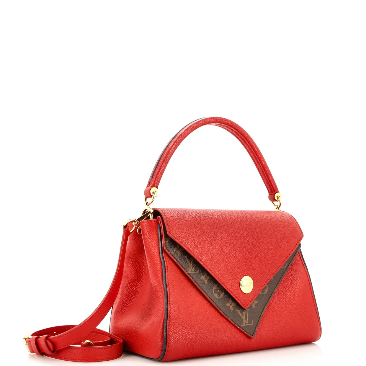 Double V Handbag Calfskin with Monogram Canvas - Deep Luxury