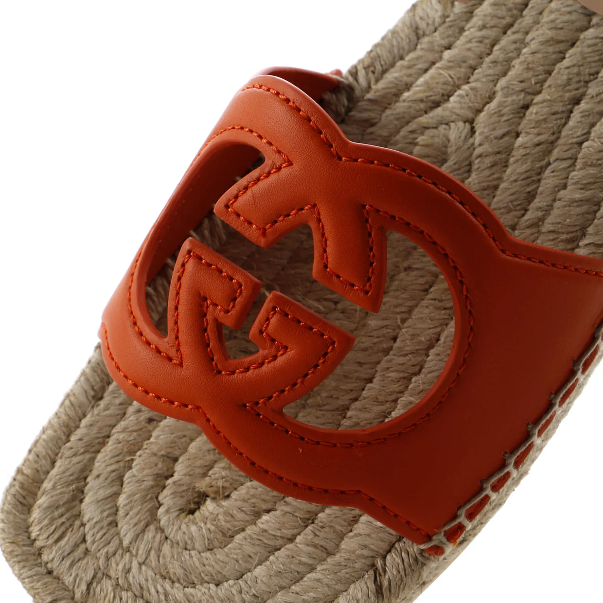 Women's Interlocking G Cut-Out Espadrille Slide Sandals Leather - Deep Luxury