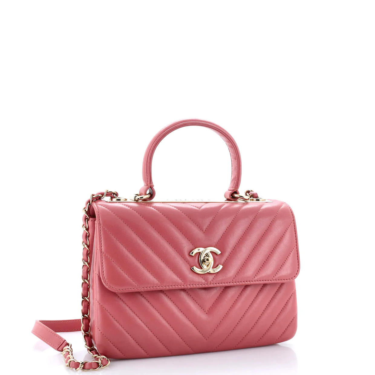 Trendy CC Top Handle Bag Chevron Lambskin Small - Deep Luxury