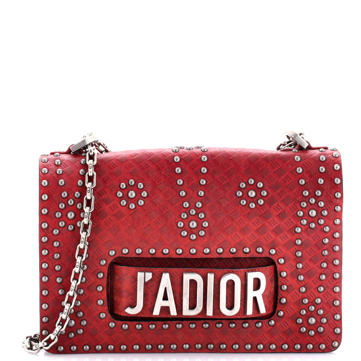 J'Adior Flap Bag Studded Embossed Leather Medium - Deep Luxury