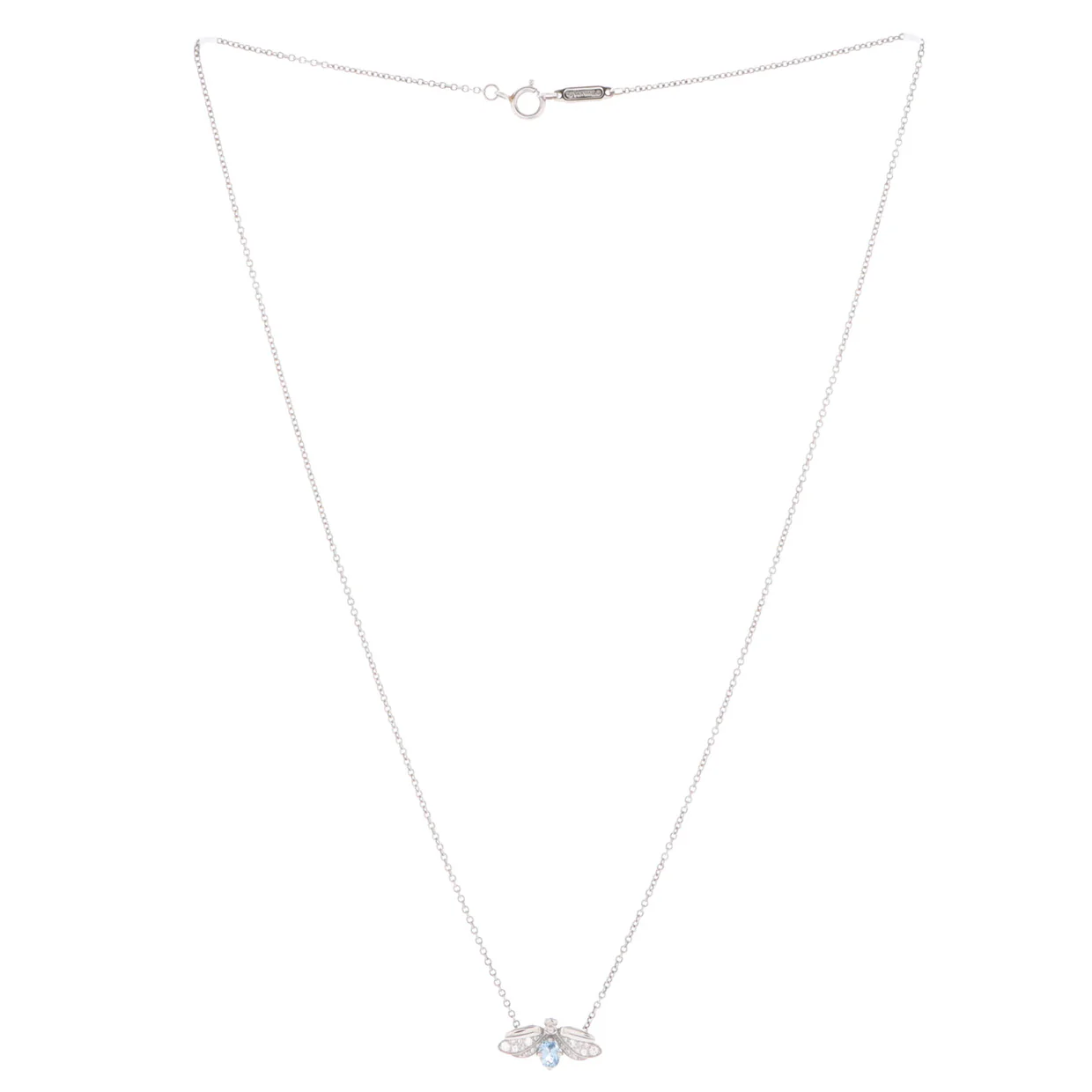 Paper Flowers Firefly Pendant Necklace Platinum with Diamonds and Aquamarine Small - Deep Luxury
