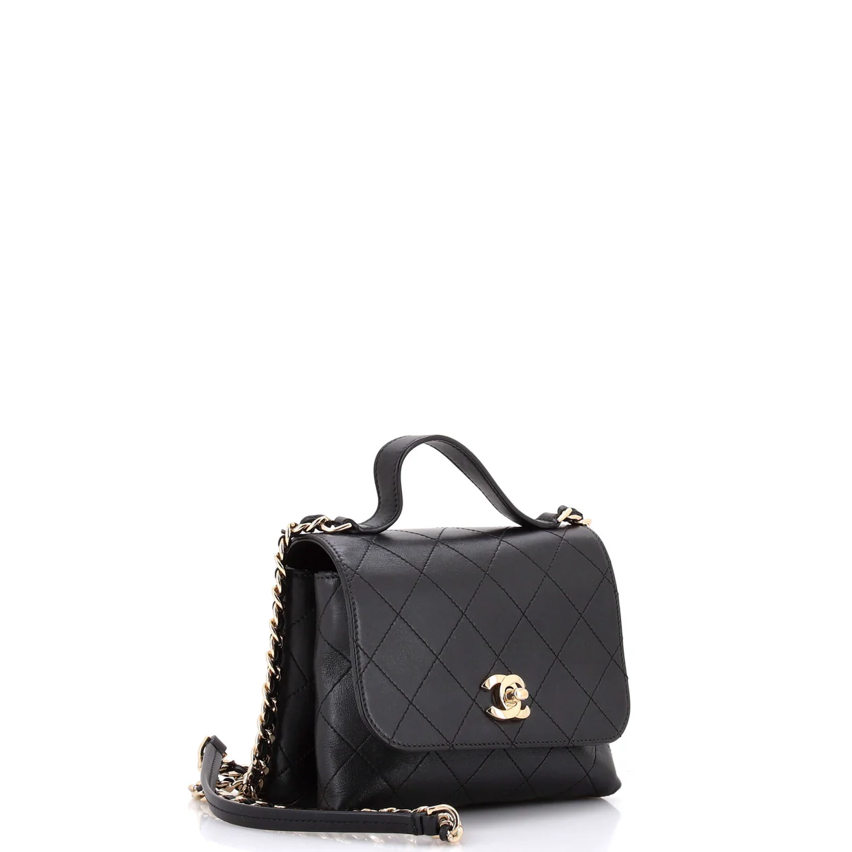 CC Double Pocket Top Handle Bag Stitched Calfskin Small - Deep Luxury