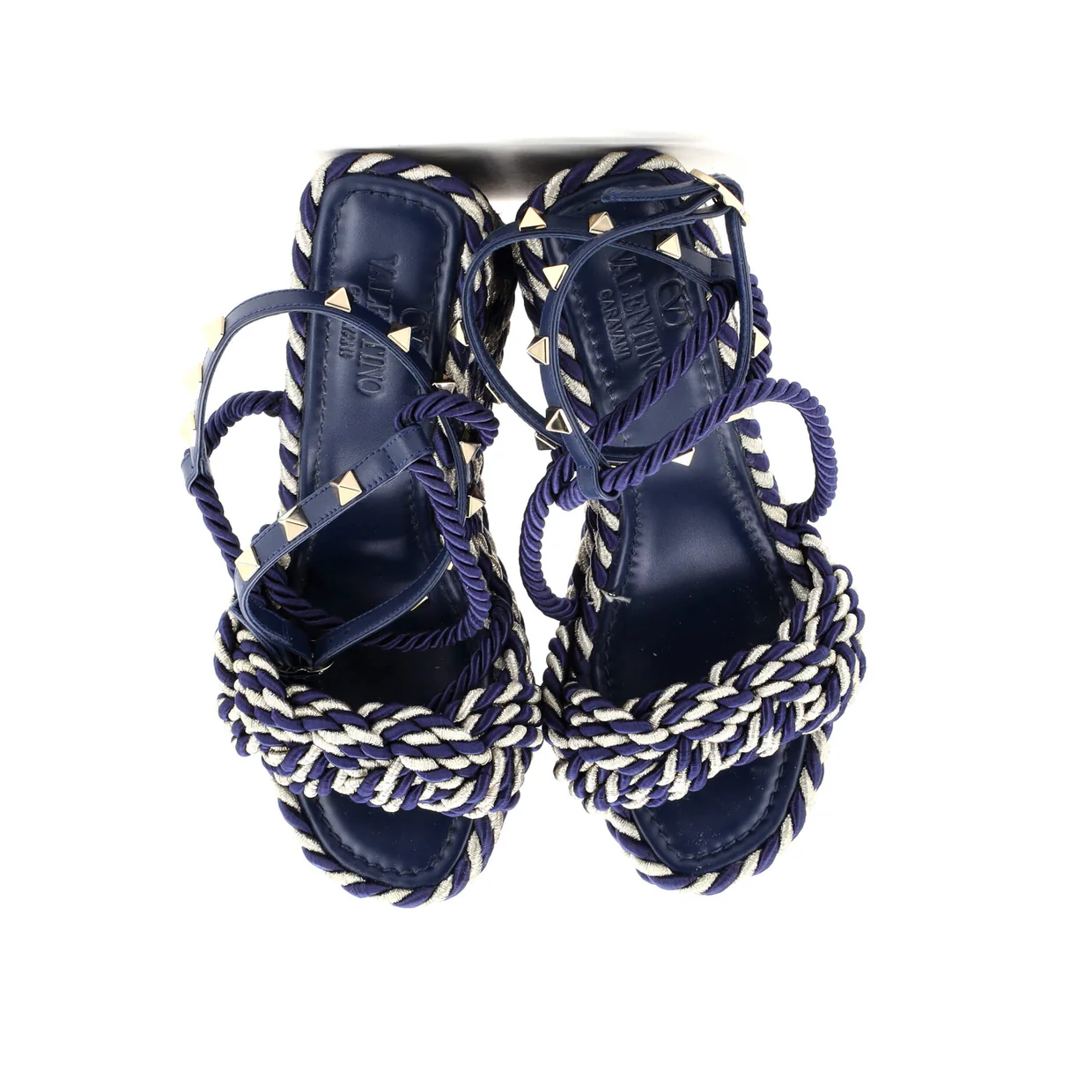 Women's Rockstud Torchon Espadrille Wedge Sandals Leather and Cord - Deep Luxury