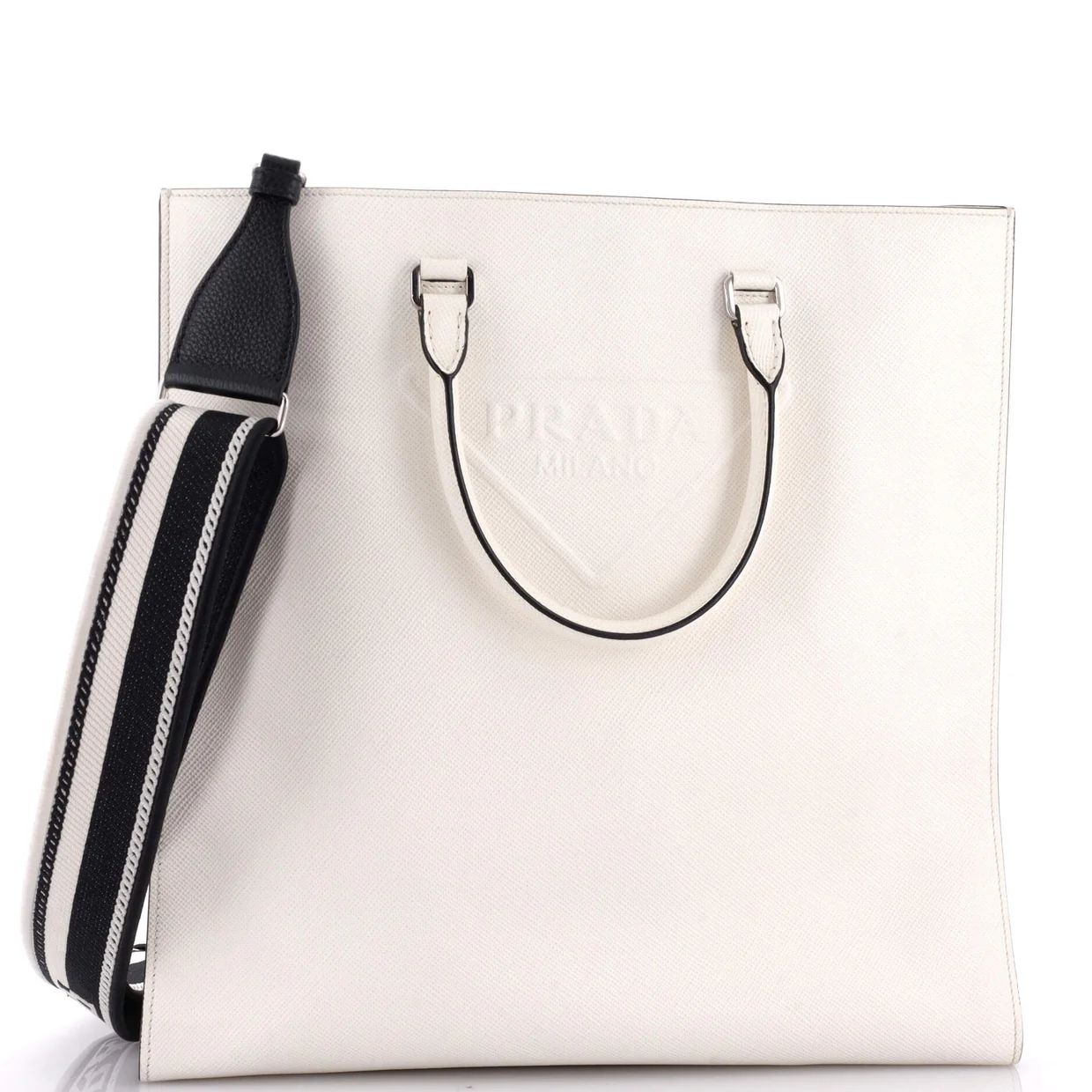 Triangle Logo Convertible Open Tote Saffiano Leather Large - Deep Luxury