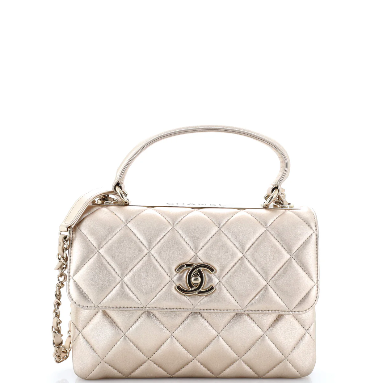 Trendy CC Top Handle Bag Quilted Metallic Lambskin Small - Deep Luxury