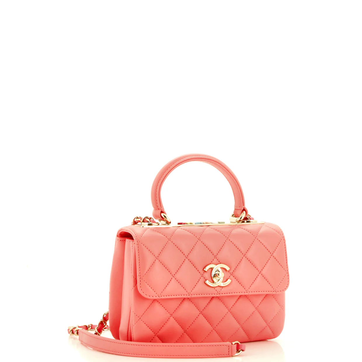 Trendy CC Top Handle Bag Quilted Lambskin with Enamel Small - Deep Luxury