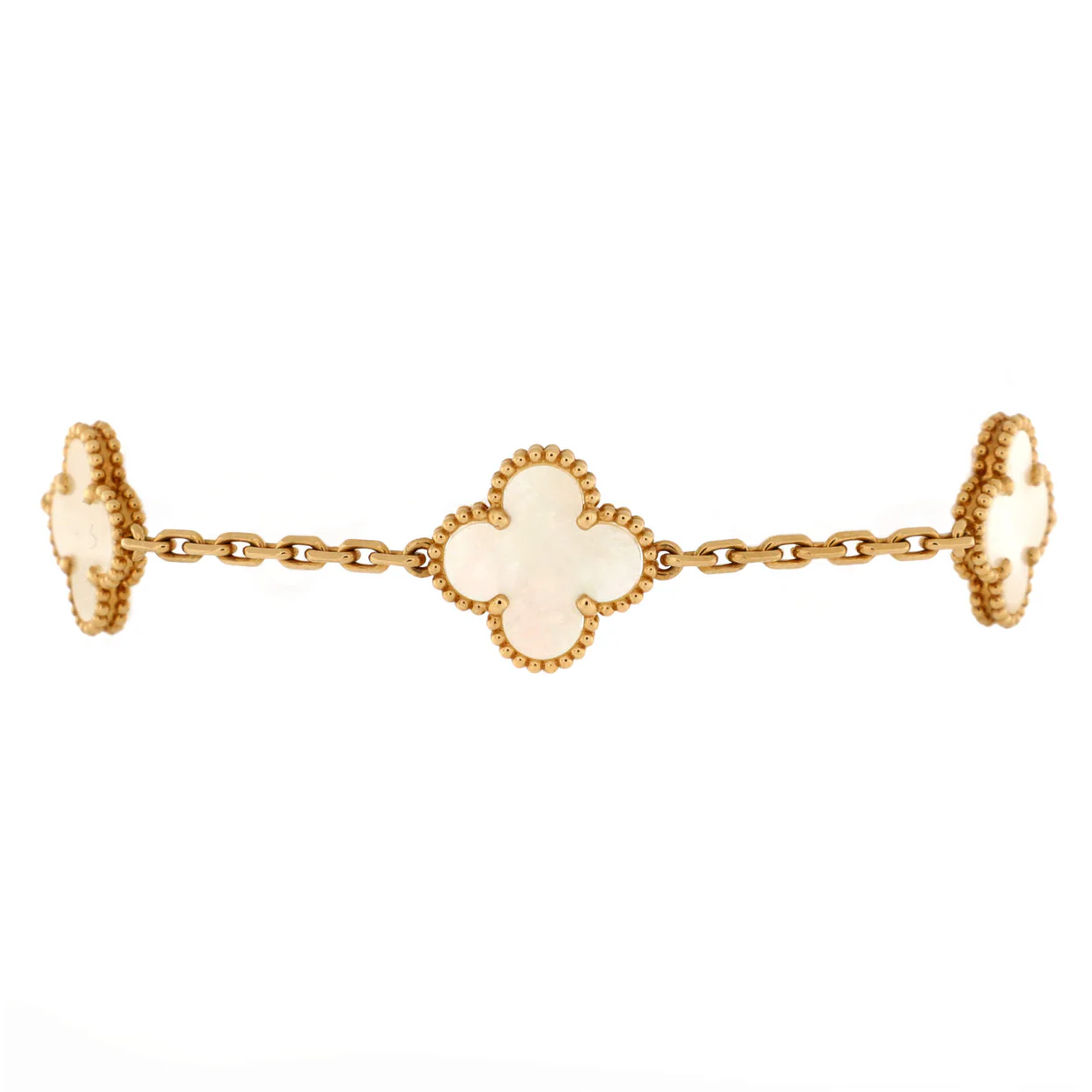 Vintage Alhambra 5 Motifs Bracelet 18K Yellow Gold and Mother of Pearl - Deep Luxury