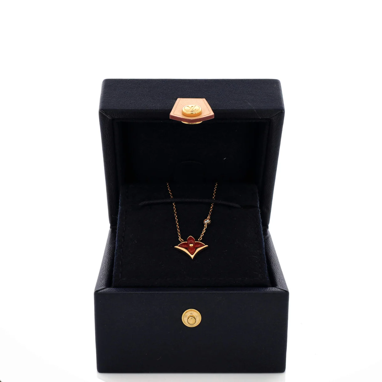 Color Blossom BB Star Pendant Necklace 18K Rose Gold with Diamond and Cornelian - Deep Luxury