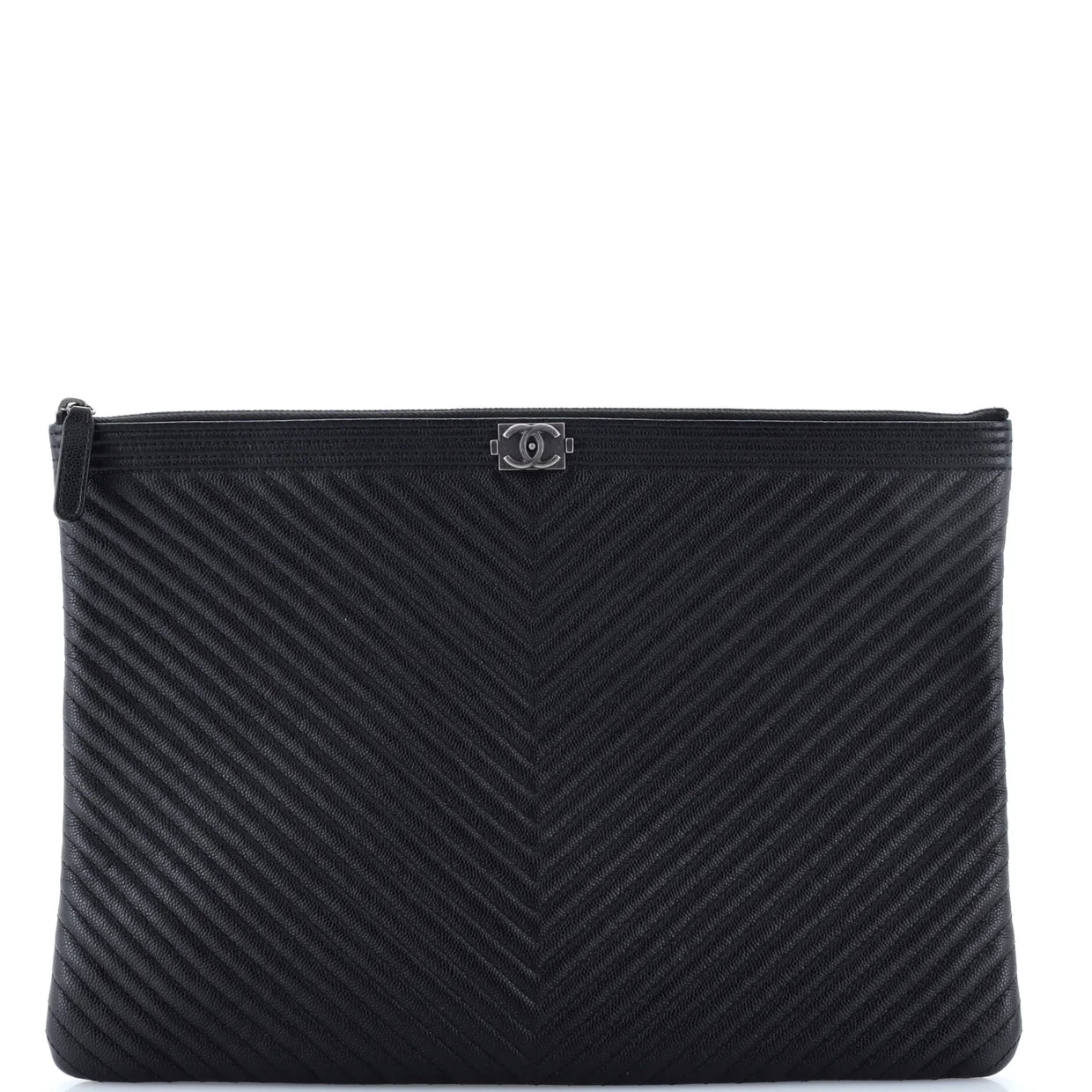 Boy O Case Clutch Chevron Lambskin Large - Deep Luxury