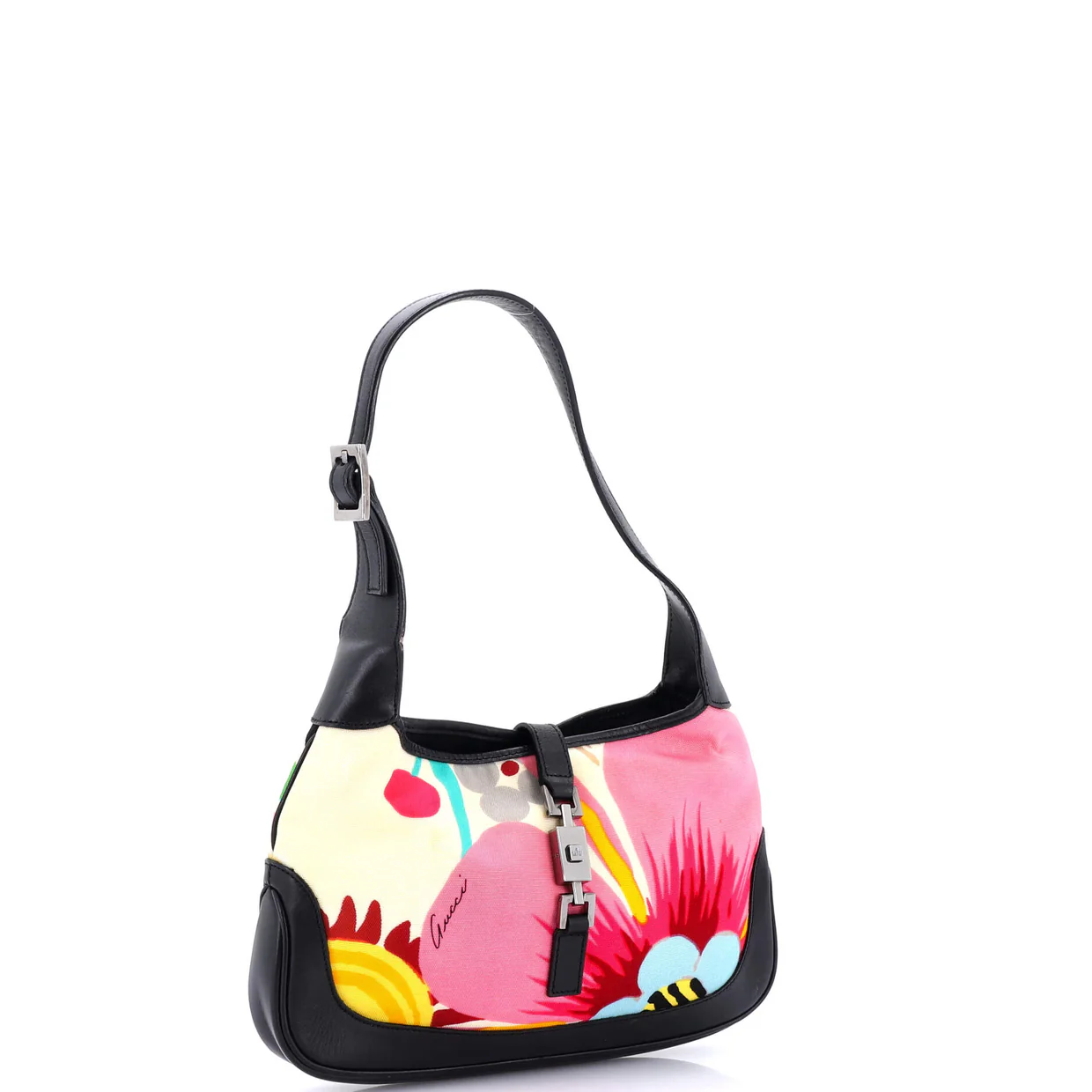 Jackie Hobo Flora Canvas with Leather Medium - Deep Luxury