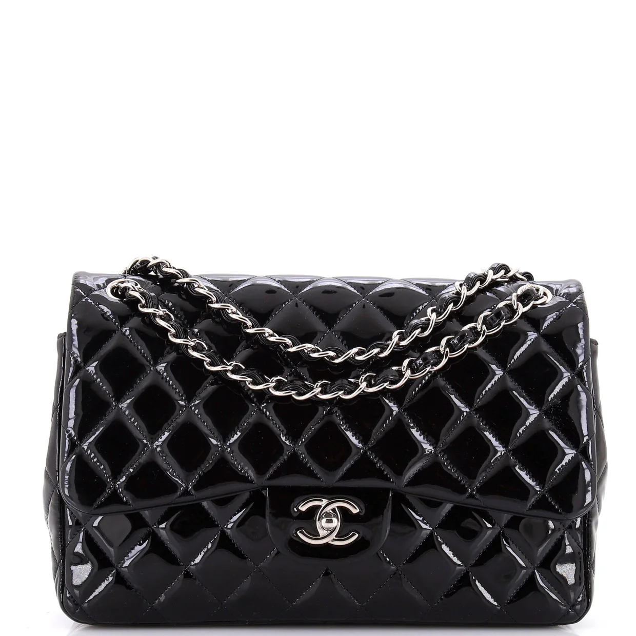 Classic Double Flap Bag Quilted Patent Jumbo - Deep Luxury