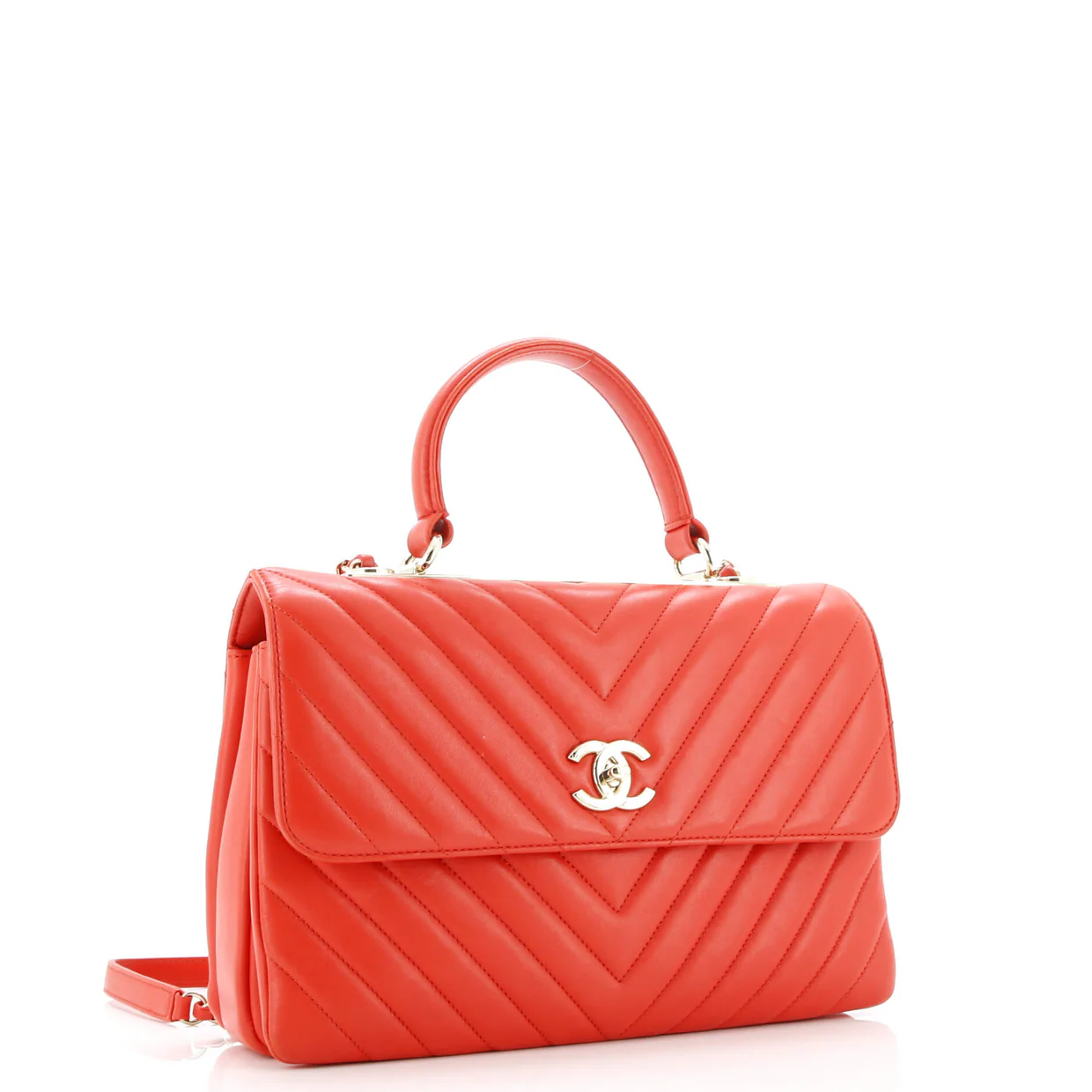 Trendy CC Top Handle Bag Chevron Lambskin Medium - Deep Luxury