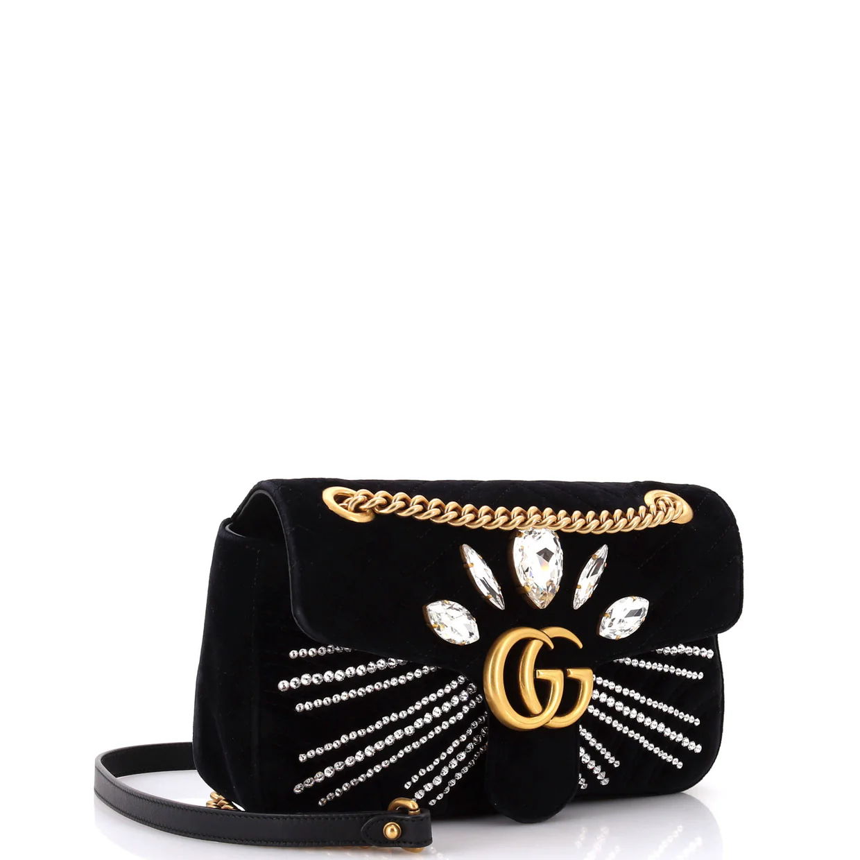 GG Marmont Flap Bag Crystal Embellished Matelasse Velvet Medium - Deep Luxury