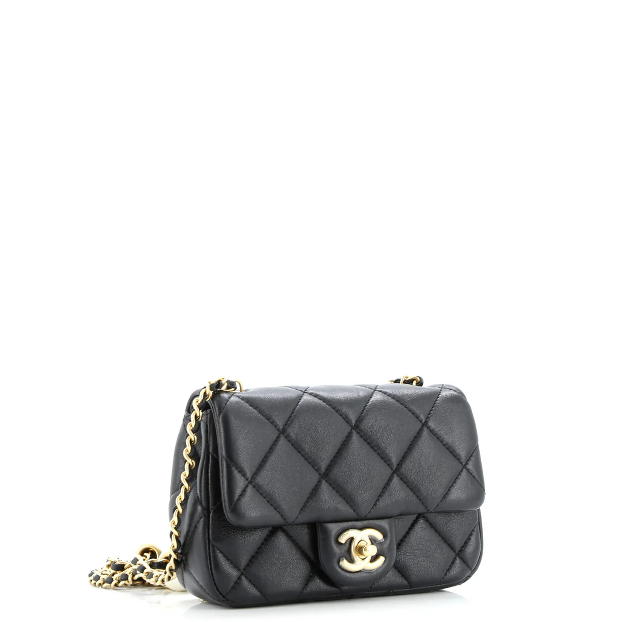 Twin Pearl Adjustable Chain Flap Bag Quilted Lambskin Mini - Deep Luxury