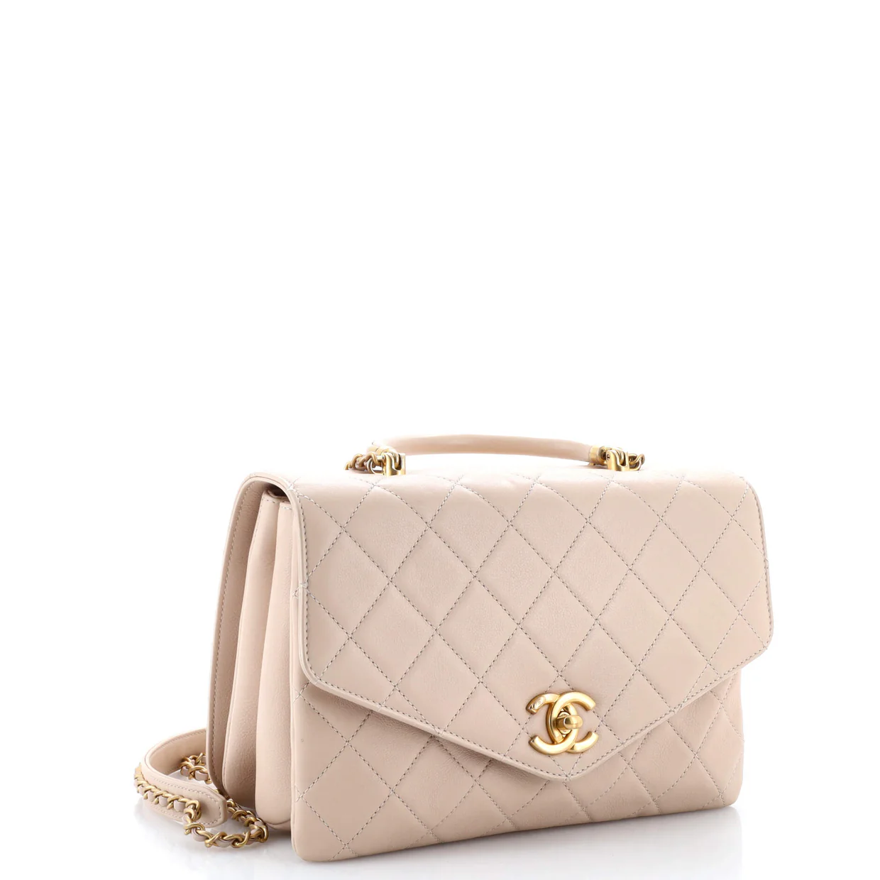 Gold Top Handle Bag Quilted Lambskin Medium - Deep Luxury