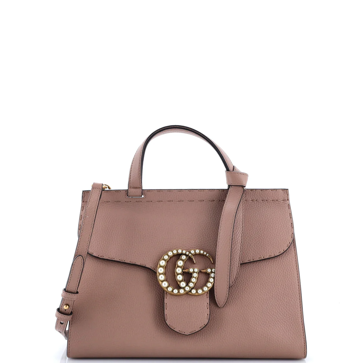 Pearly GG Marmont Top Handle Bag Leather Small - Deep Luxury