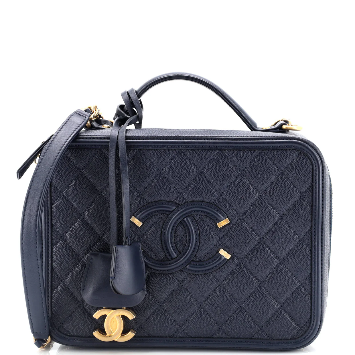 Filigree Vanity Case Quilted Caviar Large - Deep Luxury