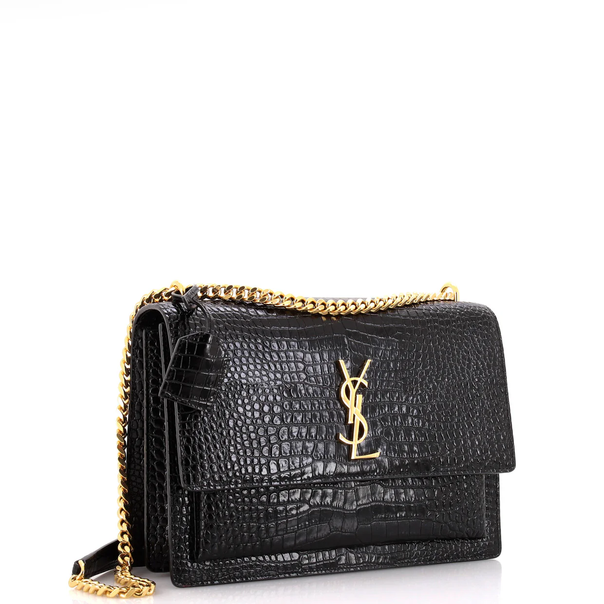 Sunset Crossbody Bag Crocodile Embossed Leather Large - Deep Luxury