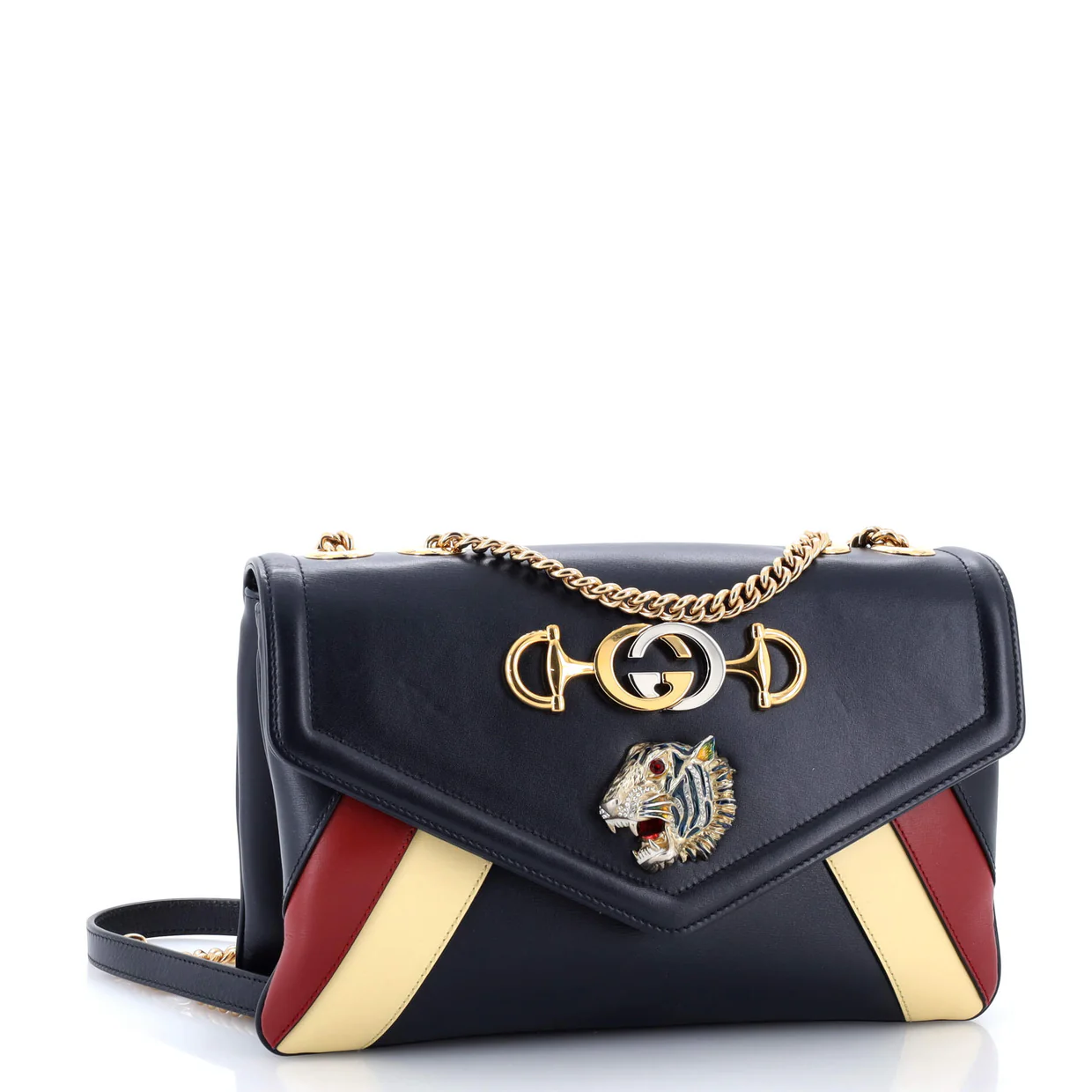 Rajah Chain Shoulder Bag Striped Leather Medium - Deep Luxury