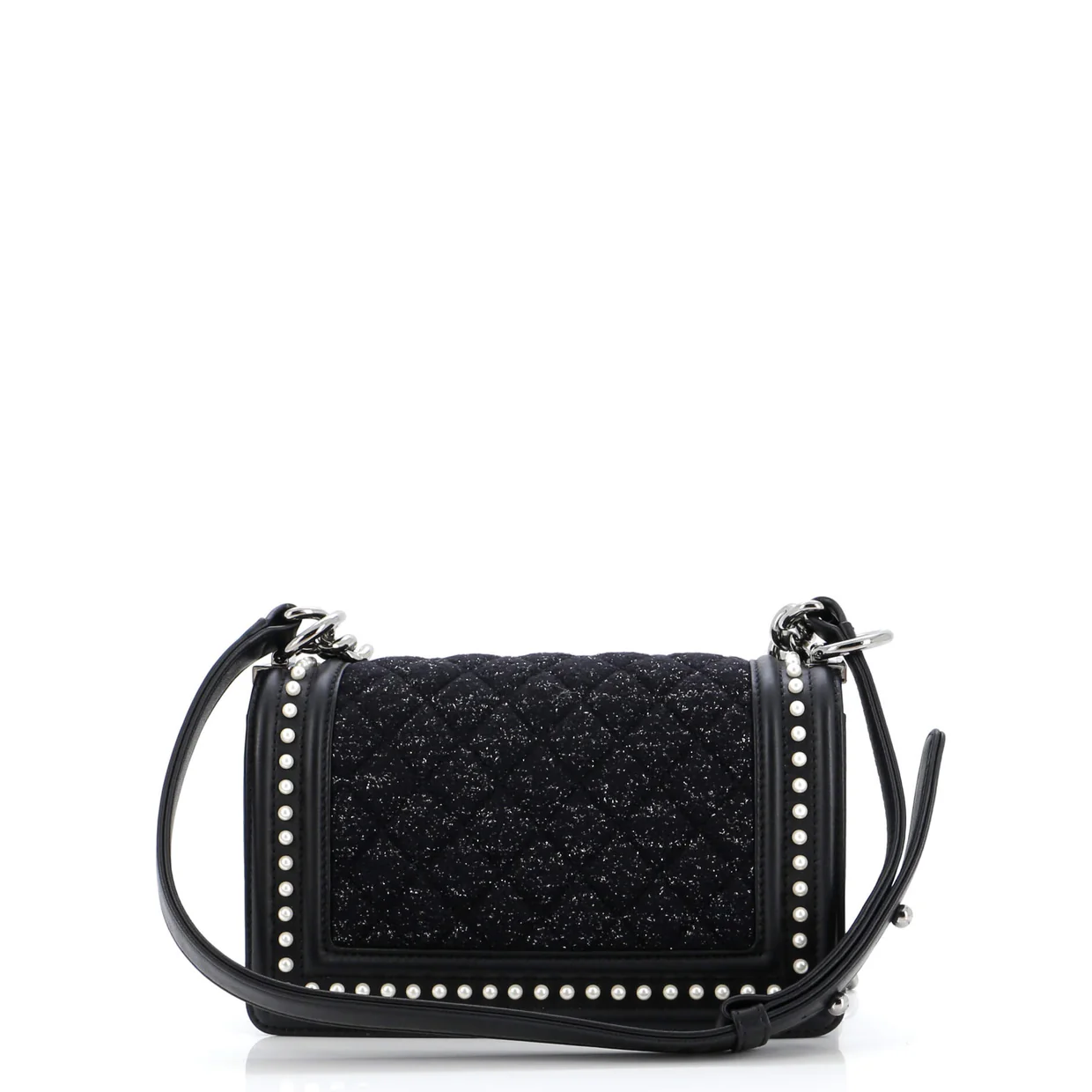 Boy Flap Bag Quilted Tweed with Pearl Embellished Calfskin Small - Deep Luxury