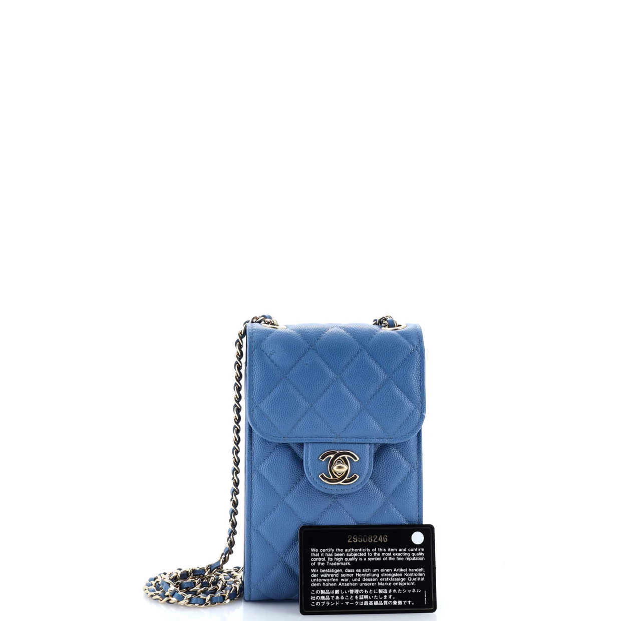 CC Flap Phone Holder Crossbody Bag Quilted Caviar - Deep Luxury
