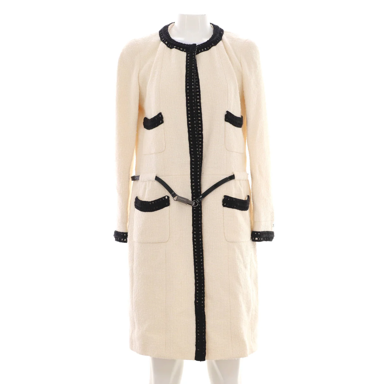 Women's Four Pocket Collarless Belted Long Coat Tweed - Deep Luxury