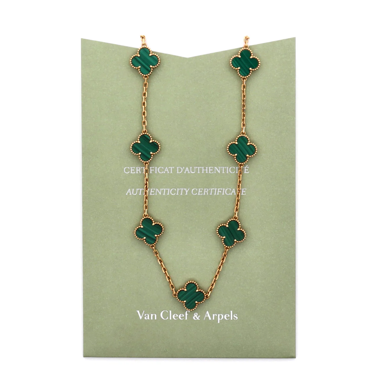 Vintage Alhambra 10 Motifs Necklace 18K Yellow Gold and Malachite - Deep Luxury