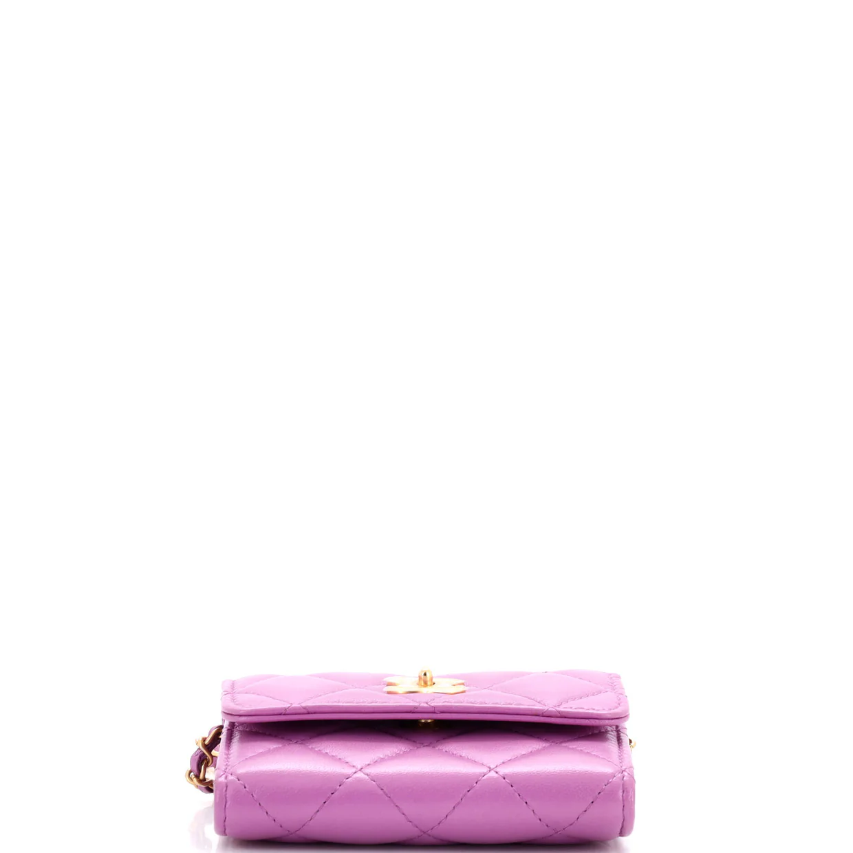 Pearl Crush Card Holder with Chain Quilted Lambskin - Deep Luxury