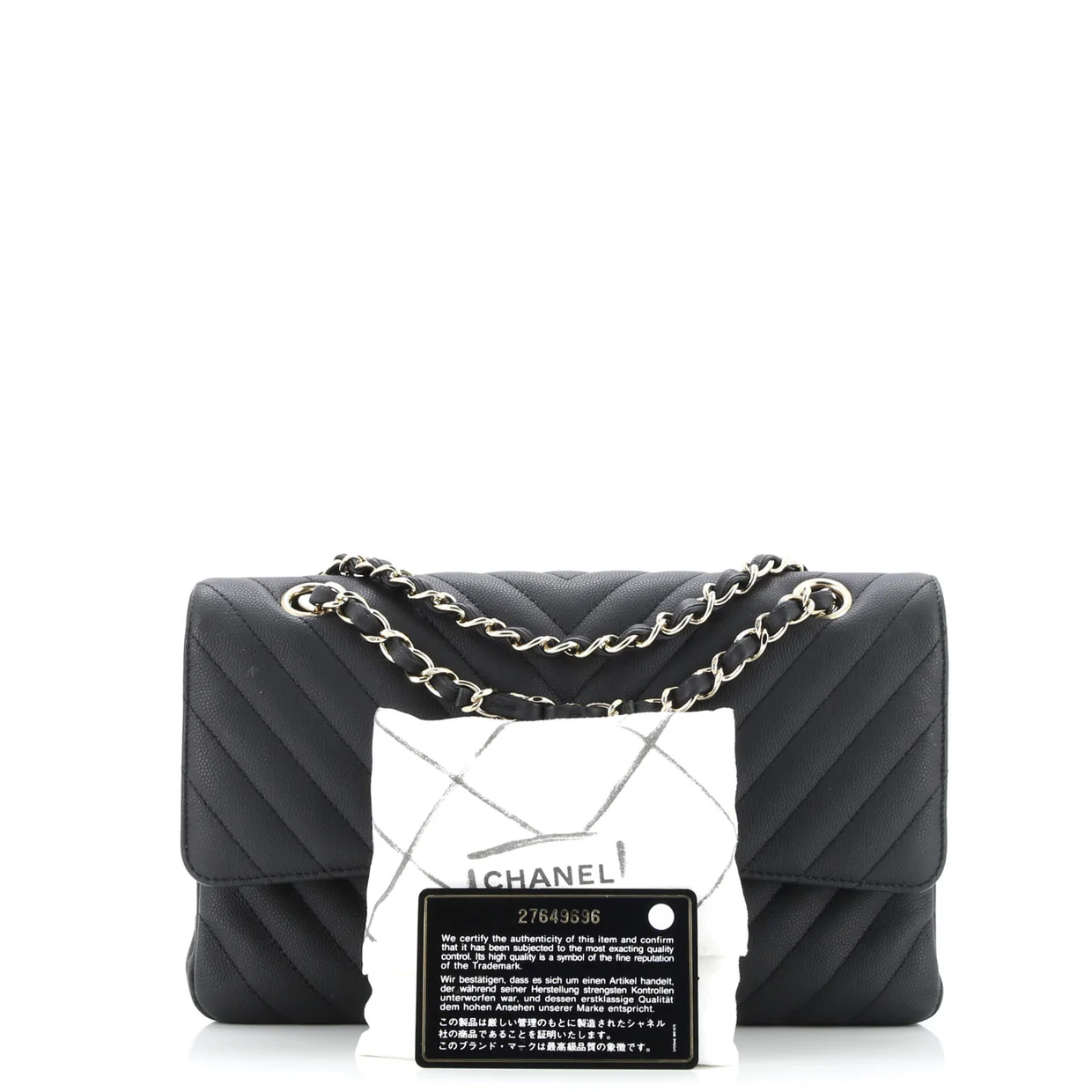 Classic Double Flap Bag Chevron Caviar Medium - Deep Luxury