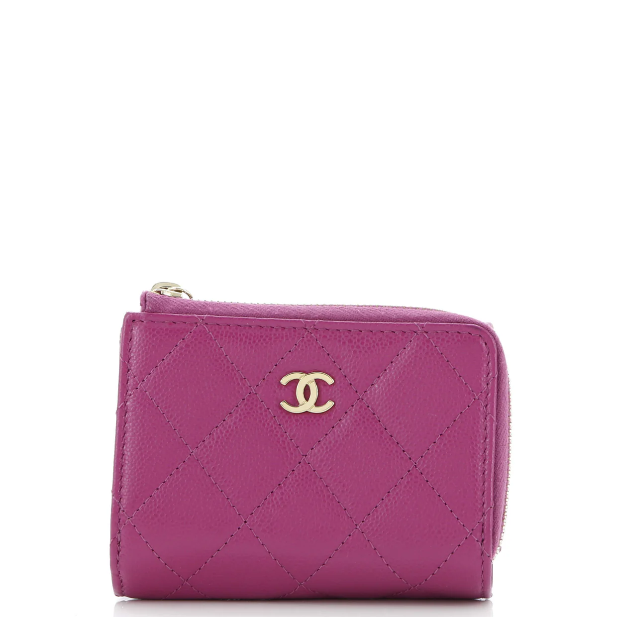 CC Zip Trifold Wallet Quilted Caviar Compact - Deep Luxury