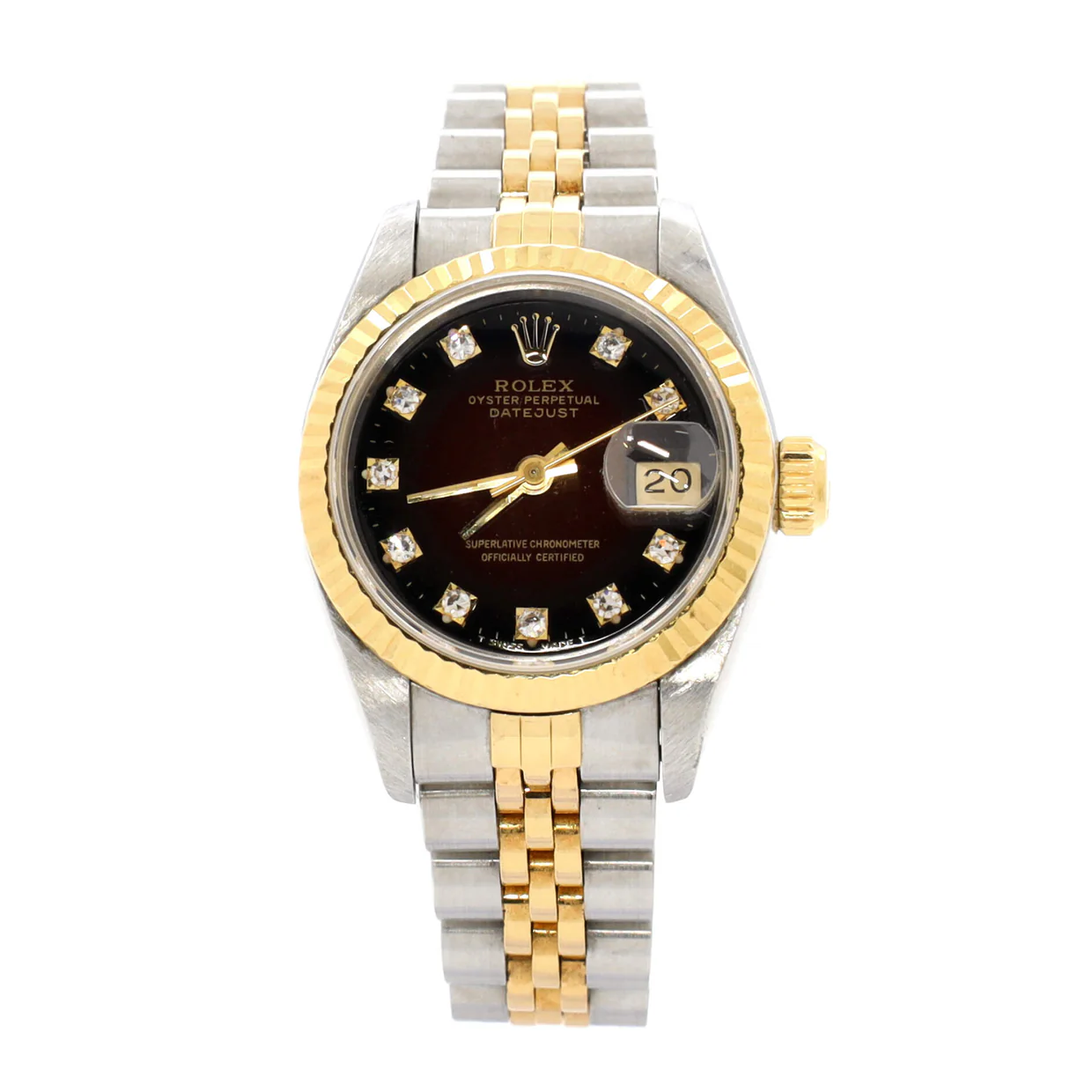 Oyster Perpetual Datejust Automatic Watch Stainless Steel and Yellow Gold with Diamond Markers 26 - Deep Luxury