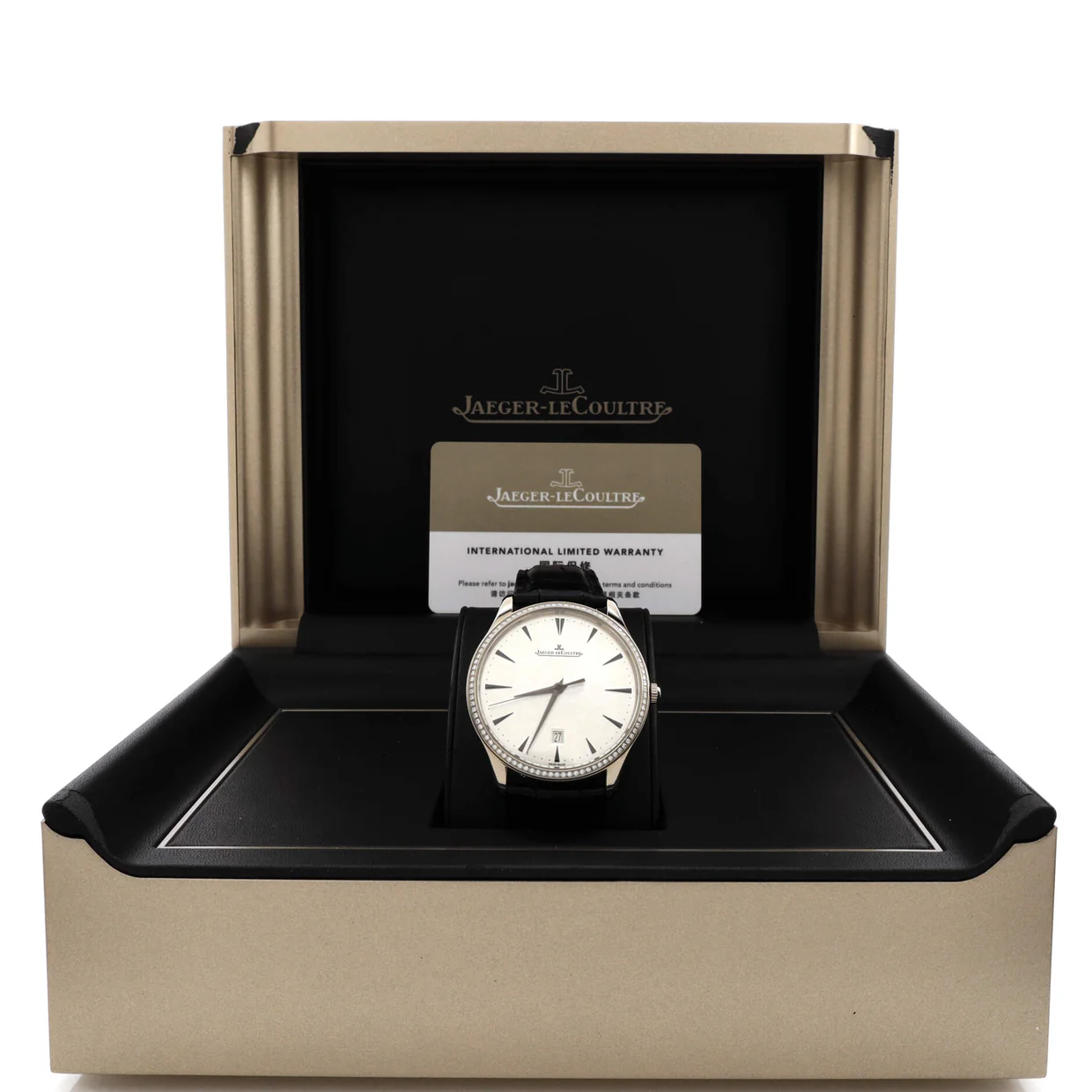 Master Ultra Thin Date Automatic Watch White Gold and Alligator with Diamond Bezel 40 - Deep Luxury