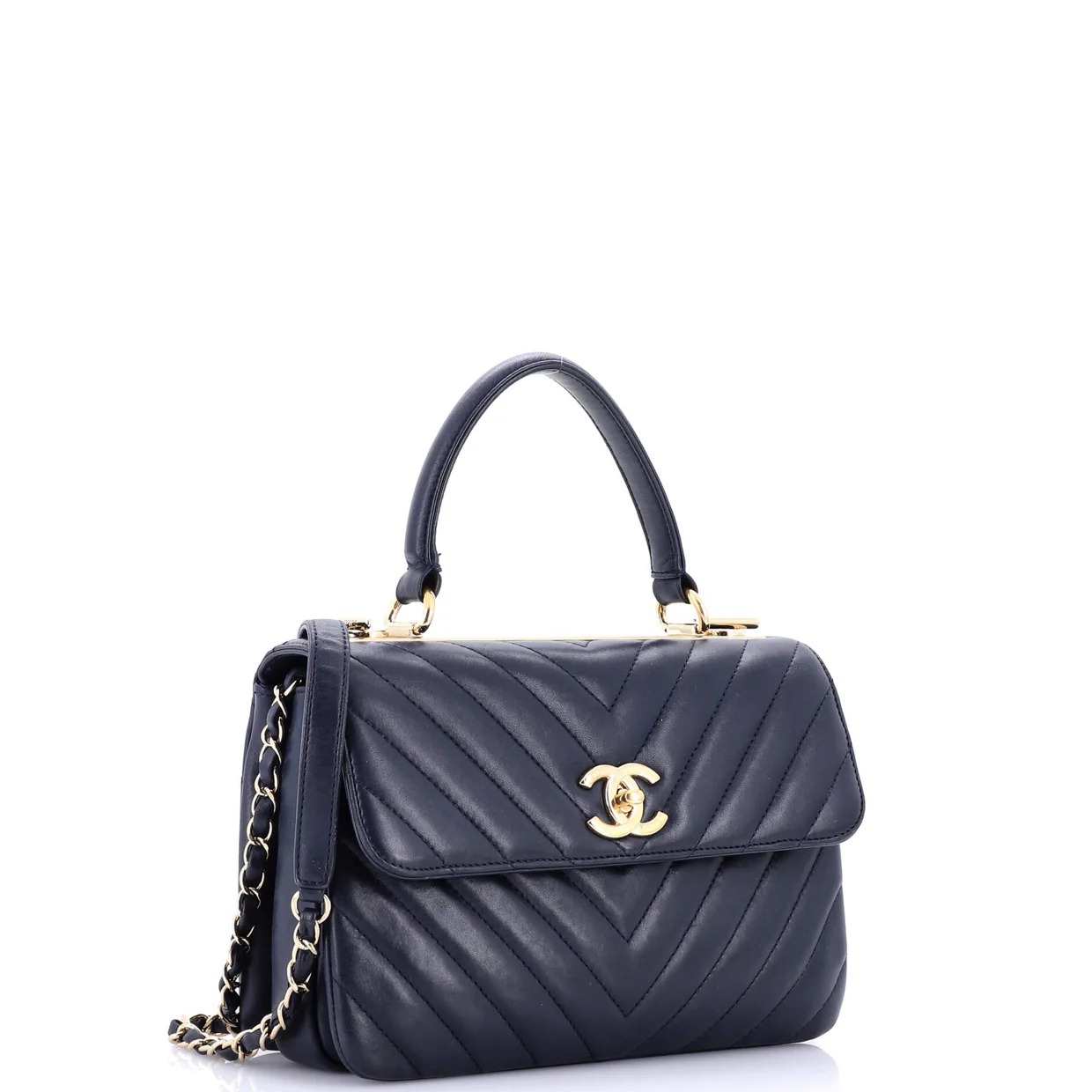 Trendy CC Top Handle Bag Chevron Lambskin Small - Deep Luxury