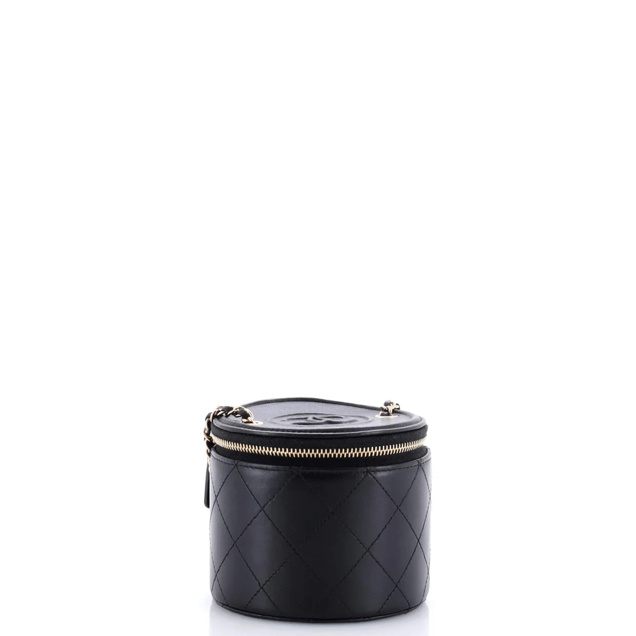 CC Round Vanity Case with Chain Quilted Lambskin Mini - Deep Luxury