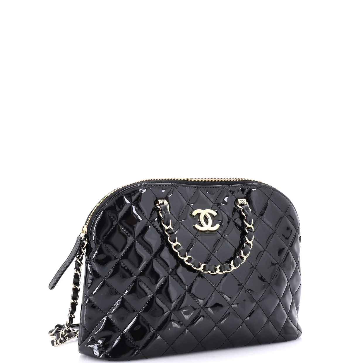 CC Dome Zip Shopping Bag Quilted Patent Small - Deep Luxury